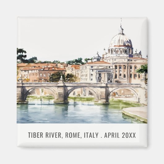 Rome Italië Waterverf Italiaanse reis Tiber Magneet (Voorkant)