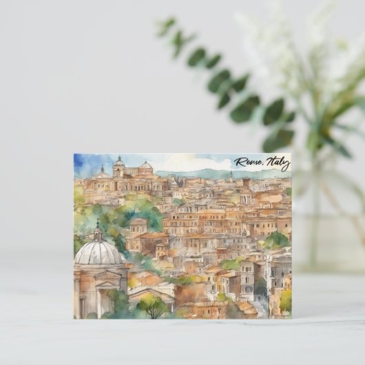 Rome Italië Waterverf schilderij Panorama Uitzicht Briefkaart (Staand voorkant)