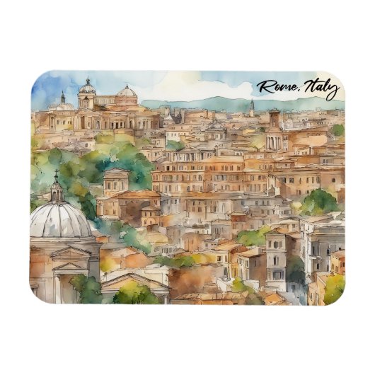 Rome Italië Waterverf schilderij Panorama Uitzicht Magneet (Horizontaal)