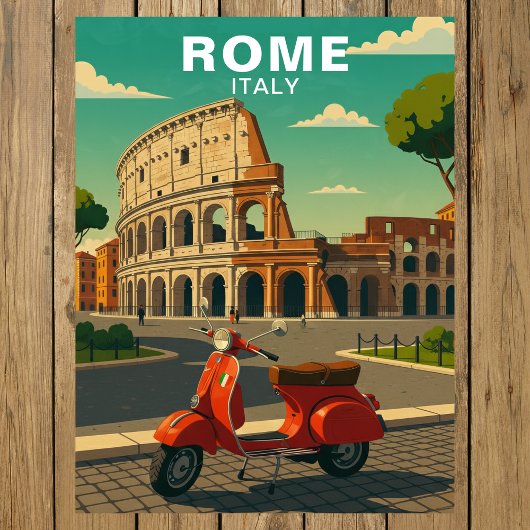 Rome Italy Ancient Colosseum & Retro Scooter Briefkaart