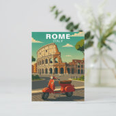 Rome Italy Ancient Colosseum & Retro Scooter Briefkaart (Staand voorkant)