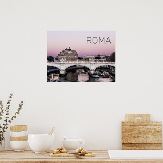 Rome Italy Castel Sant'Angelo Bridge Sunset Poster (Keuken)