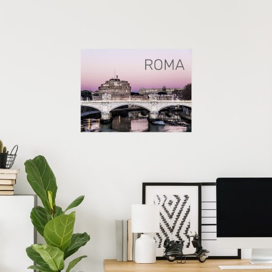 Rome Italy Castel Sant'Angelo Bridge Sunset Poster (Thuiskantoor)