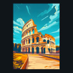 Rome Italy Colosseum Vintage Travel Wall Art Poster<br><div class="desc">This striking illustration captures the historic grandeur of the Colosseum in a bold, modern-vintage style. Featuring a vibrant palette of sun-soaked oranges and crisp blues, it brings the timeless energy of Rome’s most iconic landmark to any living space or office. Perfect for history buffs and travel lovers, this high-end wall...</div>