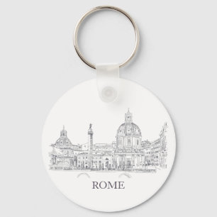 Rome Italy Domes and Obelisk Pen and Ink Sketch Sleutelhanger
