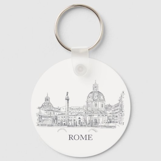 Rome Italy Domes and Obelisk Pen and Ink Sketch Sleutelhanger (Voorkant)