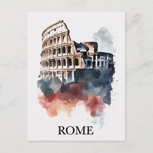 Rome Italy Italian Colosseum Watercolor Travel Briefkaart (Voorkant)