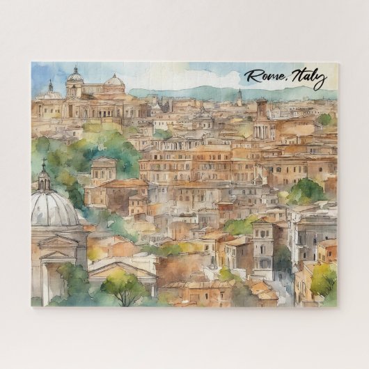 Rome Italy Watercolor Painting Panorama View Legpuzzel (Horizontaal)