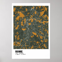 Rome Kaart Poster - Italië Groen & Gouden Kaart