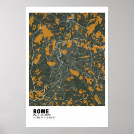 Rome Kaart Poster - Italië Groen & Gouden Kaart