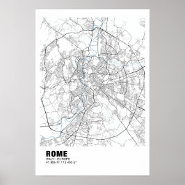 Rome Kaart Poster - Italië Wit Kaart