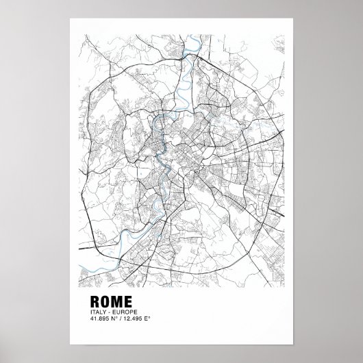 Rome Kaart Poster - Italië Wit Kaart (Voorkant)