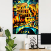 Rome kubistisch erfgoed - modern geometrisch Colos Poster (Thuiskantoor)