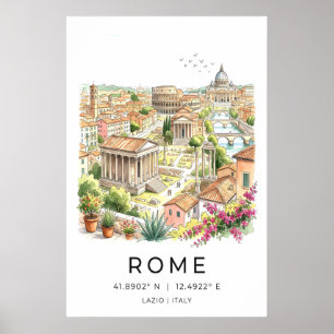 Rome panorama muurdecor met Colosseum en Poster