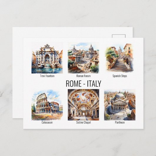 Rome populairste toeristische attracties waterverf briefkaart (Voorkant / Achterkant)