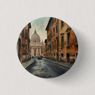 Rome reis waterverf in vintage stijl ronde button 3,2 cm