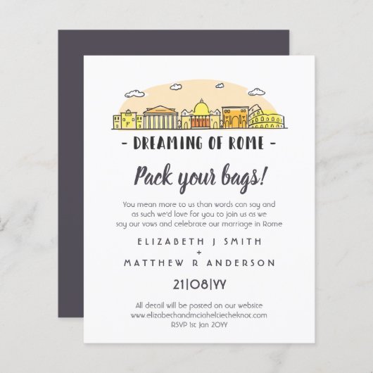 Rome Silhouette Trouw Uitnodigingen Handgetekend B (Voorkant / Achterkant)