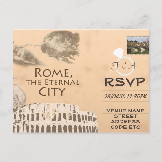 Rome Thema Trouw-RSVP Uitnodiging met Foto (Voorkant)