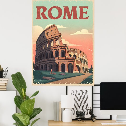  Rome Travel Poster – Retro Colosseum Muur (Thuiskantoor)