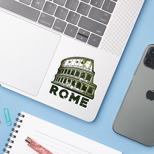 Rome Travel Sticker Design met iconische Italiaans (Laptop met iPhone)