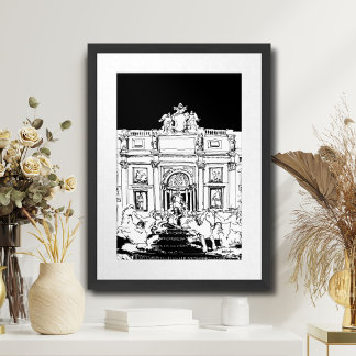 Rome Trevi Fontein Zwart Wit Reizen Poster