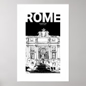 Rome Trevi Fontein Zwart Wit Travel Sketch Poster (Voorkant)