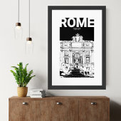 Rome Trevi Fontein Zwart Wit Travel Sketch Poster