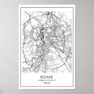 Rome White Map - Black and White Map Home Decor Poster