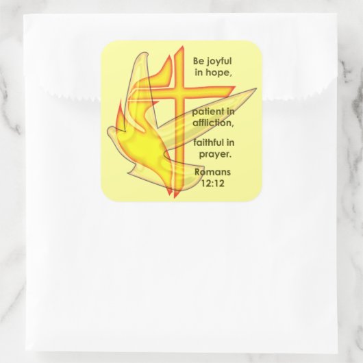 Romeinen 12:12 vierkante sticker (Tas)