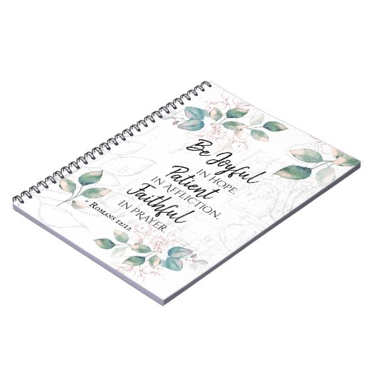 Romeinen 12:12 Wees hoopvol, trouw in de gebeden Notitieboek (Linkerzijde)