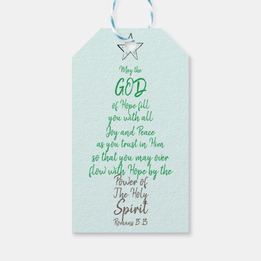 Romeinen 15:13 God Hoop Vreugde & Vrede Kerstmis Cadeaulabel (Achterkant)