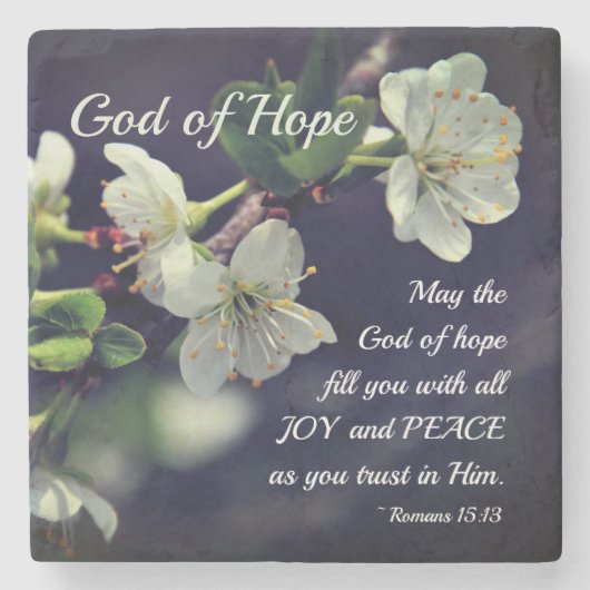 Romeinen 15:13 God of Hope White Flowers Stenen Onderzetter (Voorkant)