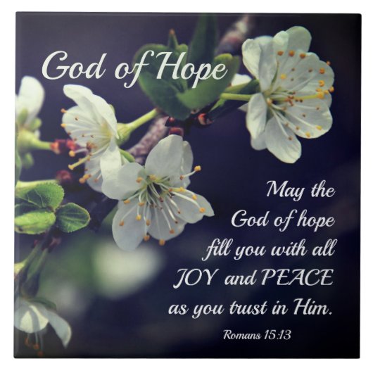 Romeinen 15:13 God of Hope White Flowers Tegeltje (Voorkant)