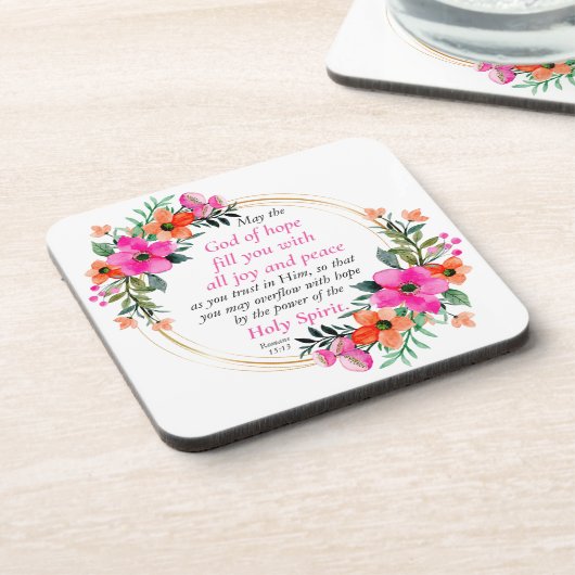 Romeinen 15:13 - God van de hoop, Bijbelvers Flora Bier Onderzetter (Linkerzijde)