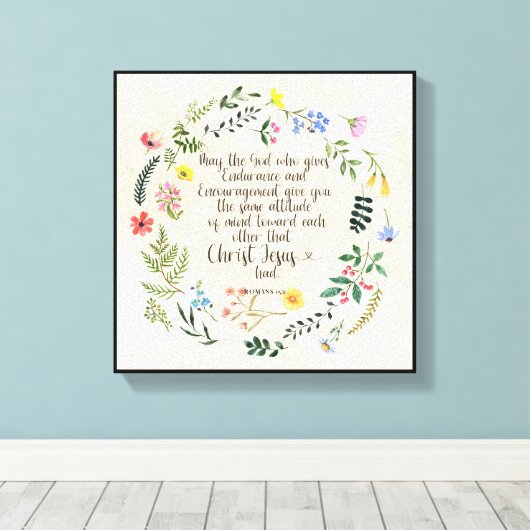 Romeinen 15:5 Bijbelvers Afbeelding Canvas Afdruk (Insitu (Houten vloer))