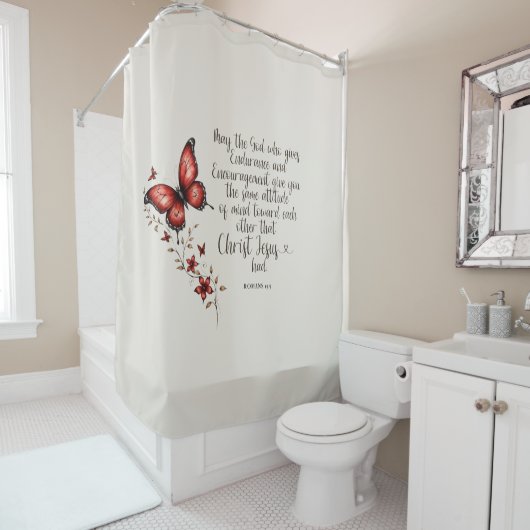 Romeinen 15:5 Bijbelvers Afbeelding Douchegordijn (In situ)