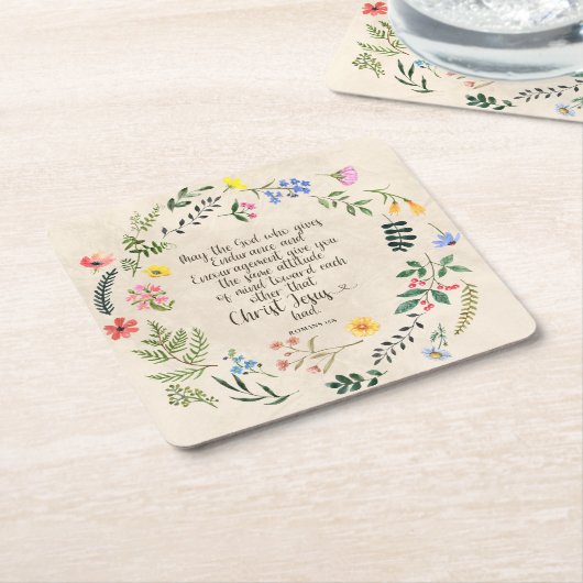 Romeinen 15:5 Bijbelvers Afbeelding Kartonnen Onderzetters (Schuin)