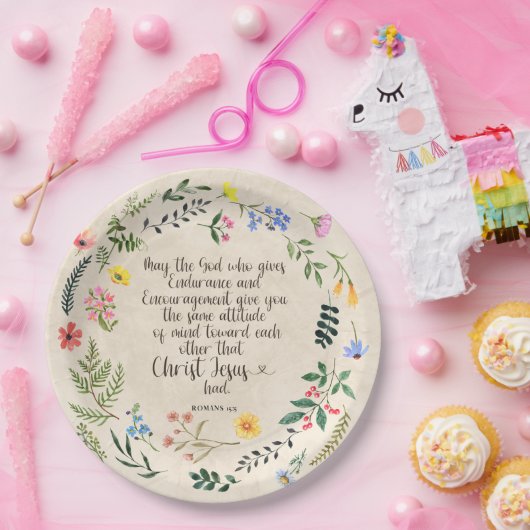 Romeinen 15:5 Bijbelvers Afbeelding Papieren Bordje (Feest)