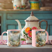 Romeinen 5:10 Schrift Elegante roze gouden bloemen Mok