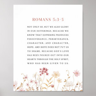 Romeinen 5:3-5 Bloemrijke Bijbeltekst Poster