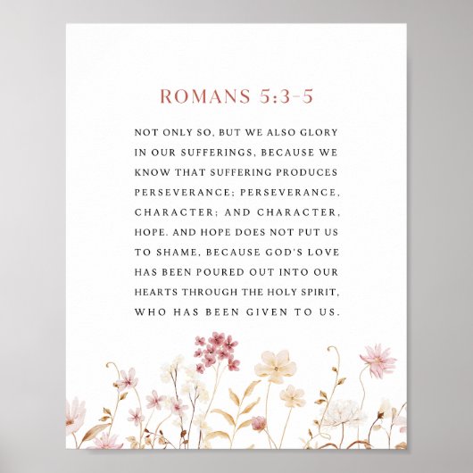 Romeinen 5:3-5 Bloemrijke Bijbeltekst Poster (Voorkant)