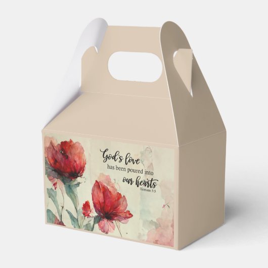 Romeinen 5:5 God's liefde bijbel vers rood roze bl Bedankdoosjes (Achterkant)