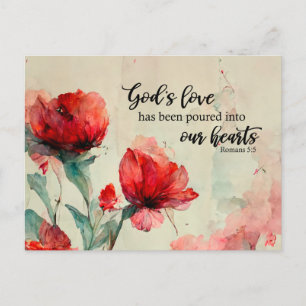 Romeinen 5:5 God's liefde bijbel vers rood roze bl Briefkaart