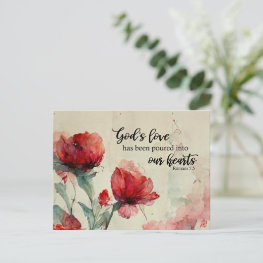 Romeinen 5:5 God's liefde bijbel vers rood roze bl Briefkaart (Staand voorkant)