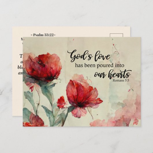 Romeinen 5:5 God's liefde bijbel vers rood roze bl Briefkaart (Voorkant / Achterkant)