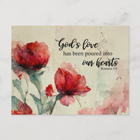 Romeinen 5:5 God's liefde bijbel vers rood roze bl Briefkaart (Voorkant)