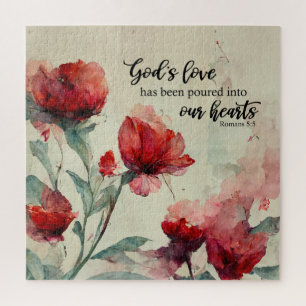 Romeinen 5:5 God's liefde bijbel vers rood roze bl Legpuzzel
