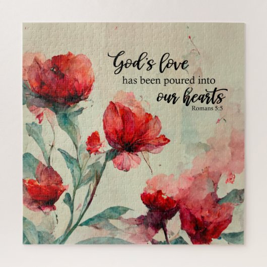 Romeinen 5:5 God's liefde bijbel vers rood roze bl Legpuzzel (Verticaal)