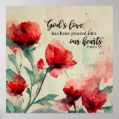 Romeinen 5:5 God's liefde bijbel vers rood roze bl Poster (Voorkant)