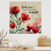 Romeinen 5:5 God's liefde bijbel vers rood roze bl Poster (Keuken)